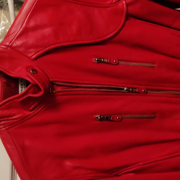 Red Andrew Mars. Full grain leather bamber jacket.As new. - Picture 3 of 5